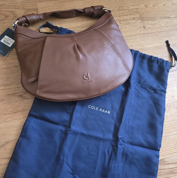 Cole Haan U06355 Aponte Slouch Hobo Dark Sequoia Handbag New With Tags - Picture 1 of 8